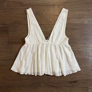 Urban Outfitters White Crochet Lace Babydoll V-Neck Peplum Tank Top Womens M